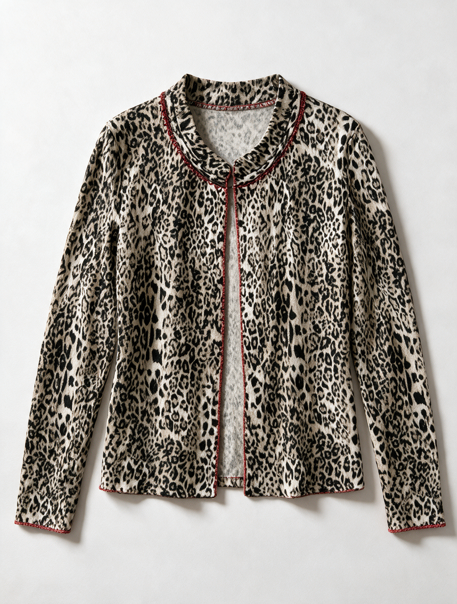Marc Cain - Vest - luipaardprint, open voorzijde, rode bies - L