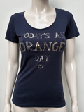 BOSS ORANGE - T-shirt - donkerblauw, tekstprint, ronde hals - S