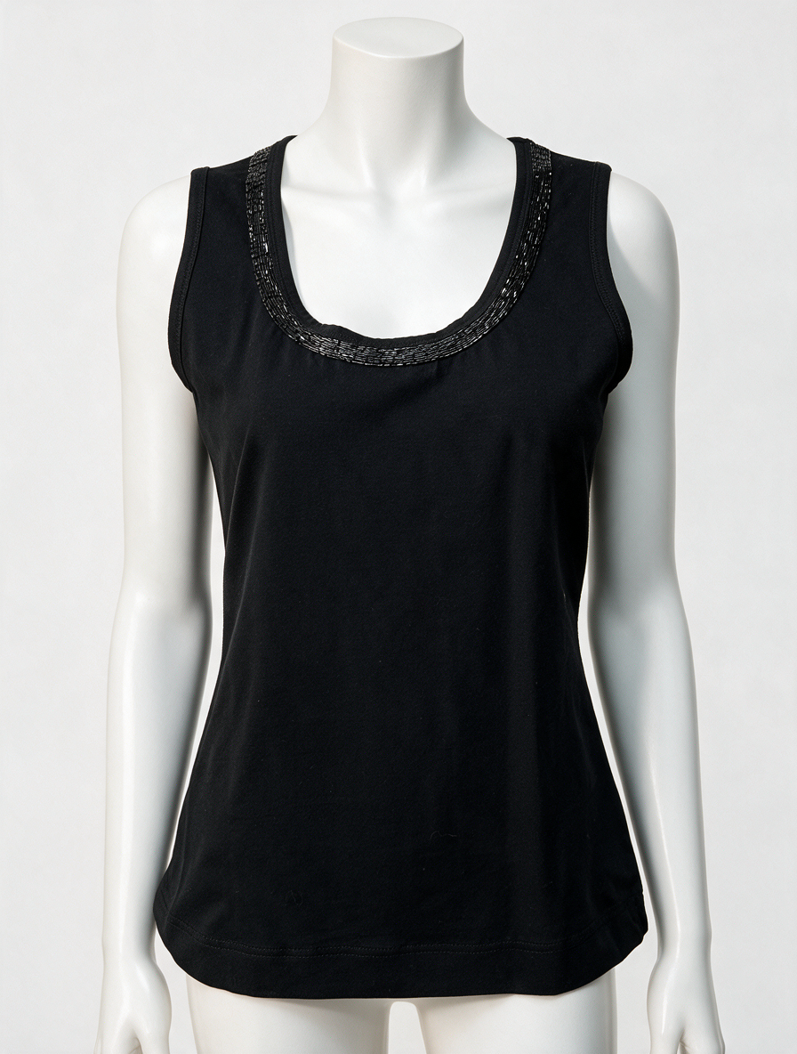TAIFUN Collection - Top - zwart, mouwloos, kralenversiering bij hals - L