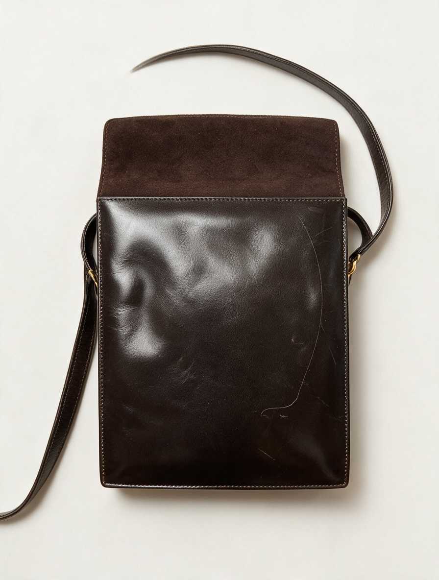 MAB STUDIO - Schoudertas - bruin leer, flap met metalen gesp, contrasterende stiksels - 1 maat