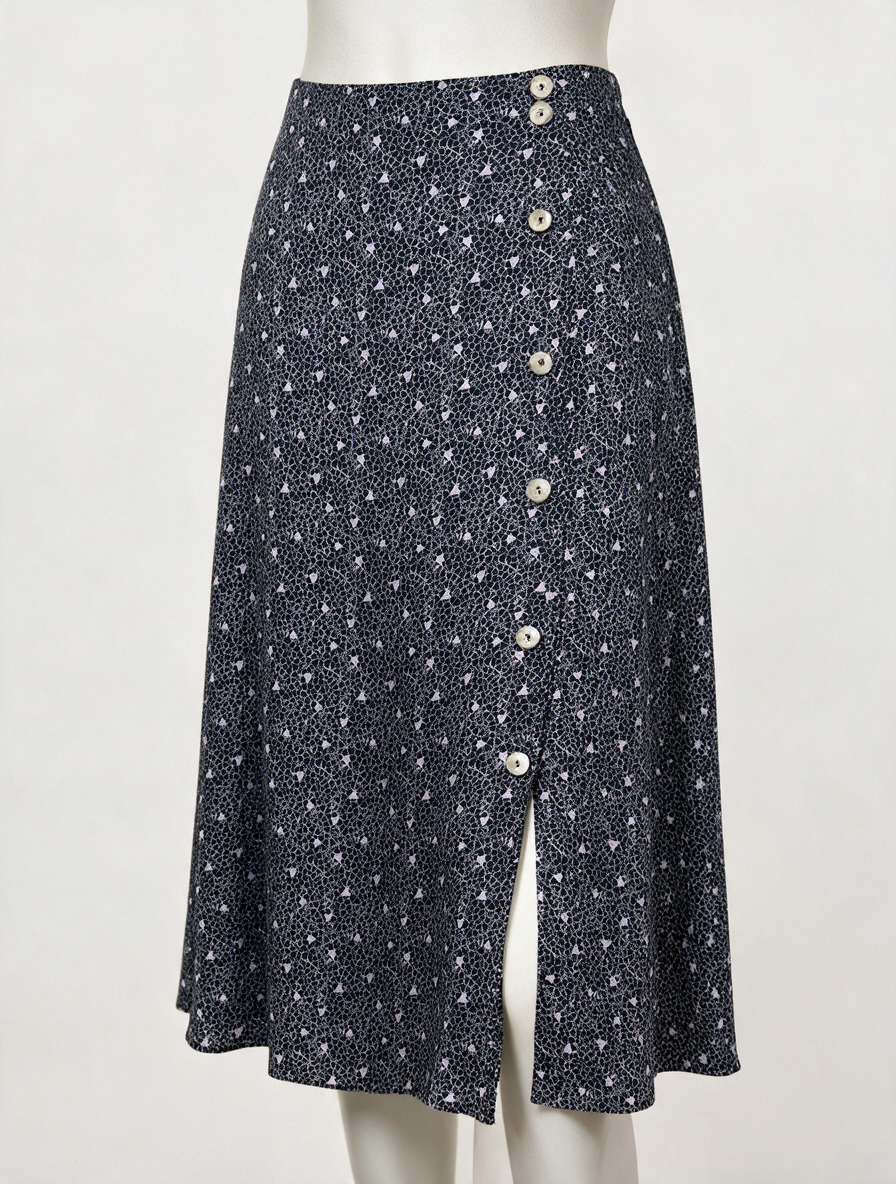 Grace & Mila - Rok - zwart-wit bloemenpatroon, asymmetrische knopenrij, midi-lengte - M