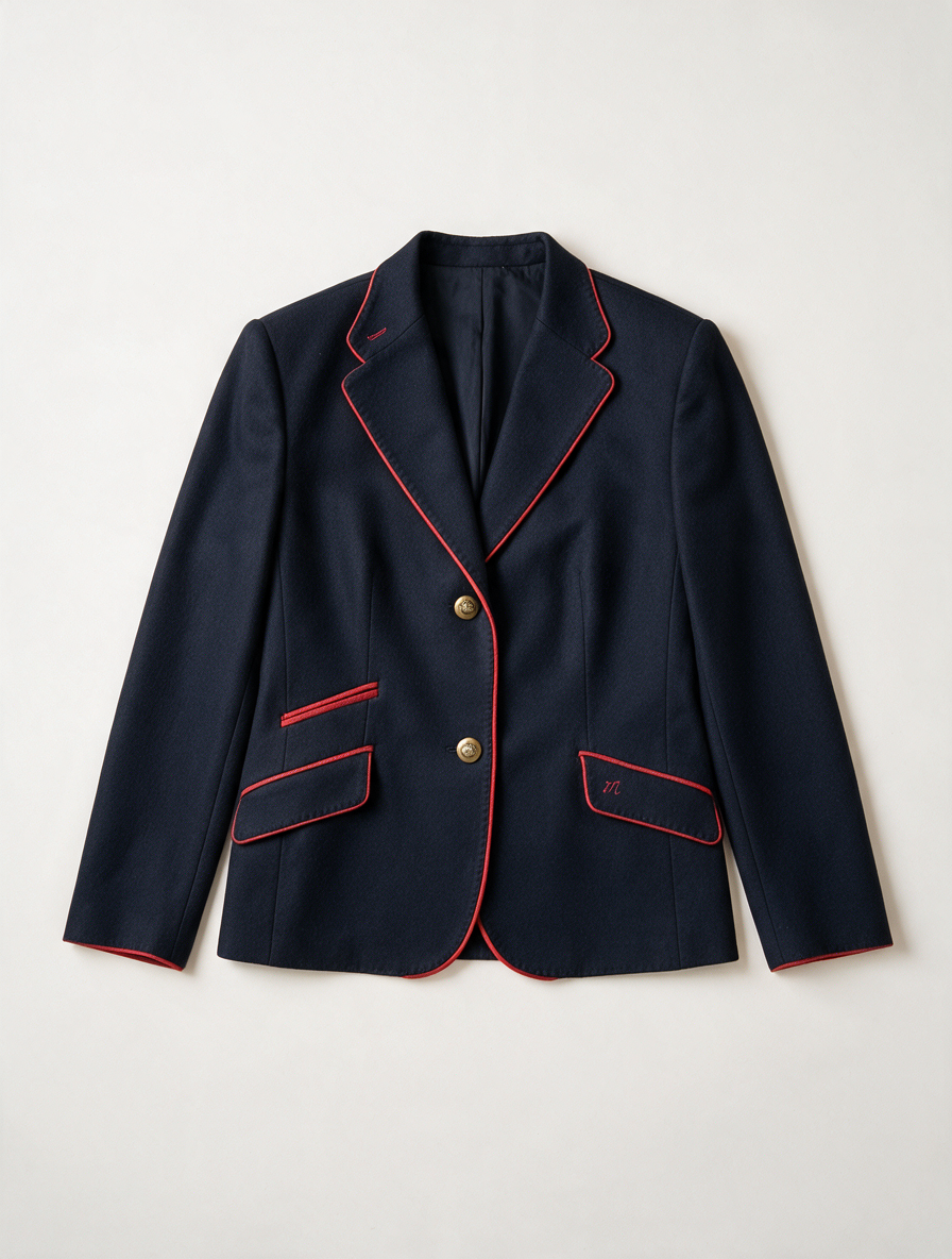 signora M. - Blazer - donkerblauw, rode biezen, goudkleurige knopen