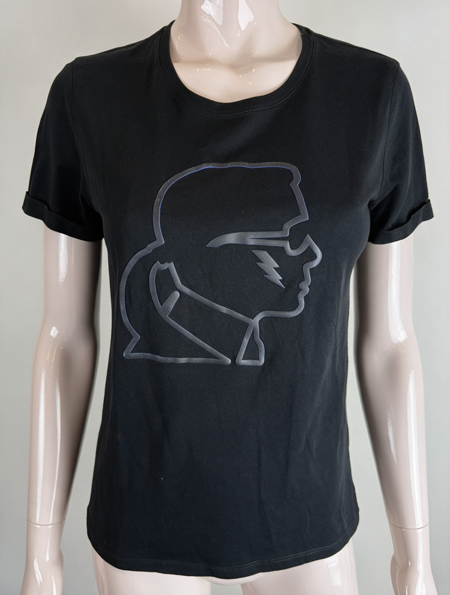 KARL LAGERFELD - T-shirt - zwart, grafische print, ronde hals - XS