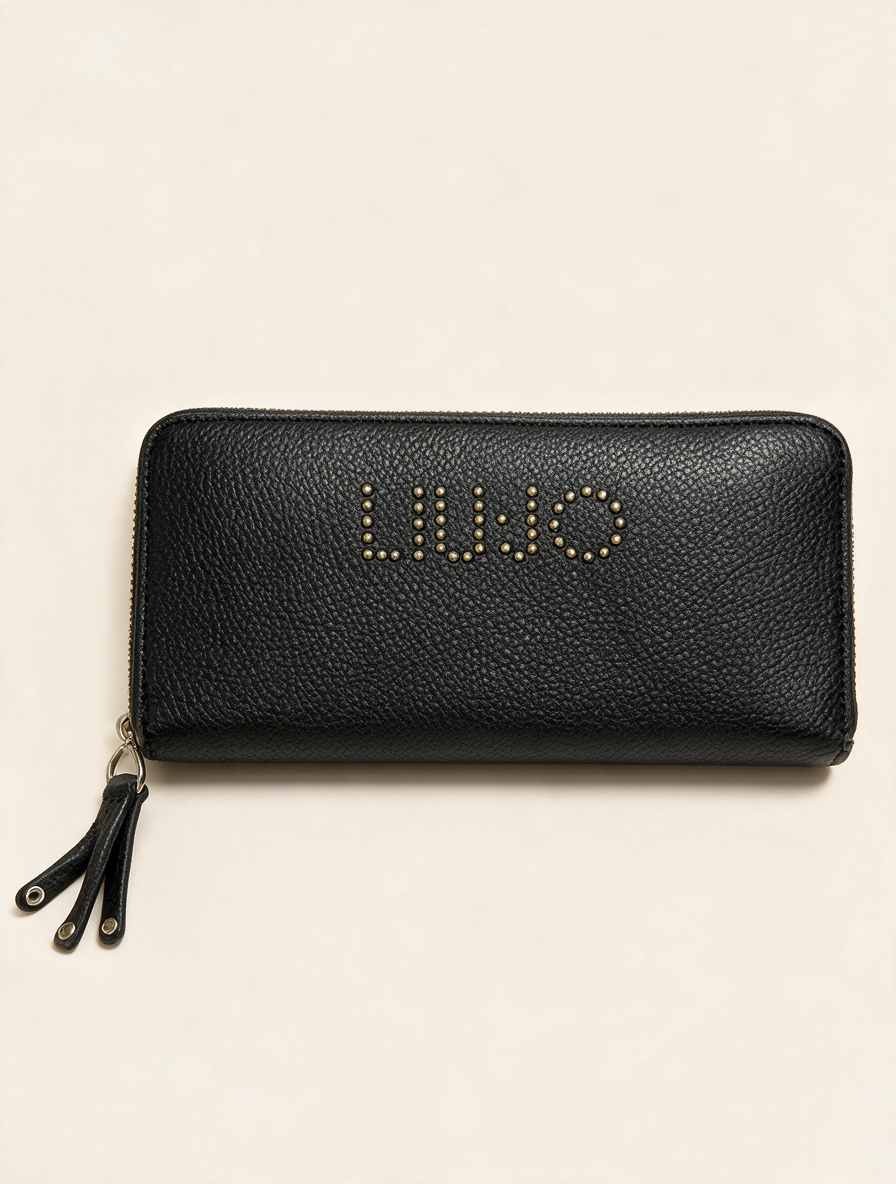 Liu Jo Accessories - Portemonnee - zwart kunstleer, ritssluiting rondom, goudkleurige studs - 1 maat