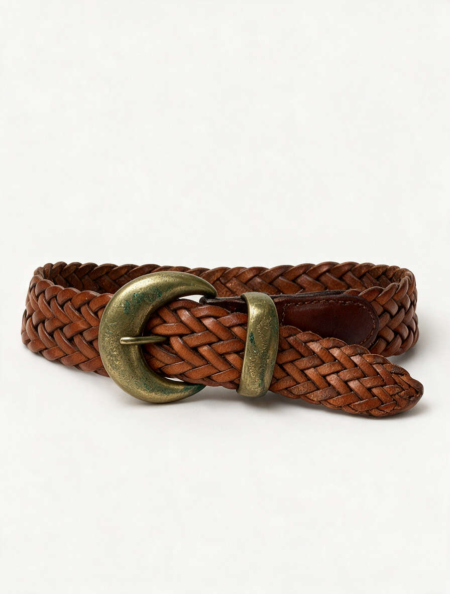 Mulberry - Riem - cognacbruin, gevlochten leer, grote metalen gesp