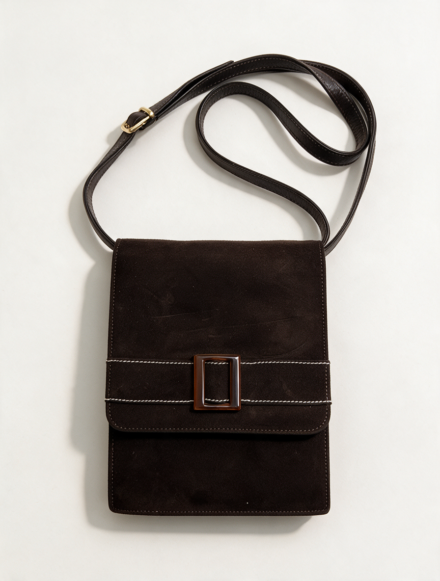 MAB STUDIO - Schoudertas - bruin leer, flap met metalen gesp, contrasterende stiksels - 1 maat