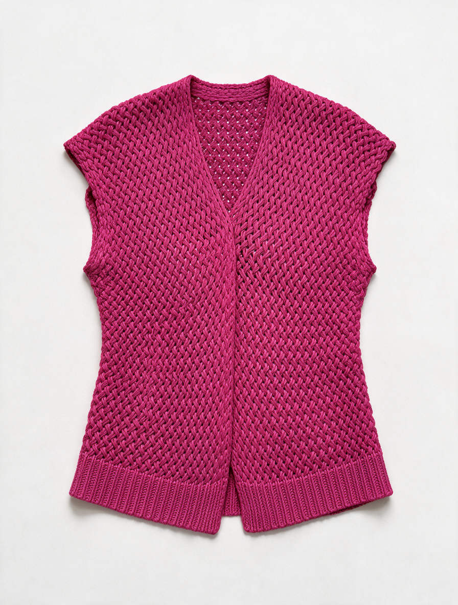Rino & Pelle - Vest - fuchsia roze, opengewerkt patroon, mouwloos - M