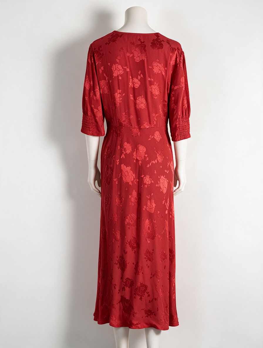 RIXO - Jurk - rood, V-hals, maxi-lengte - L