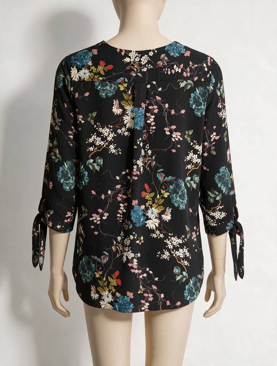 VIE TA VIE - Blouse - zwart, bloemenprint, V-hals - M