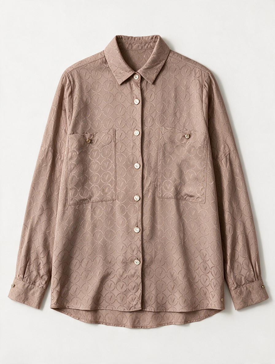 JOSH V - Blouse - beige, glanzende stof, grafisch patroon - L
