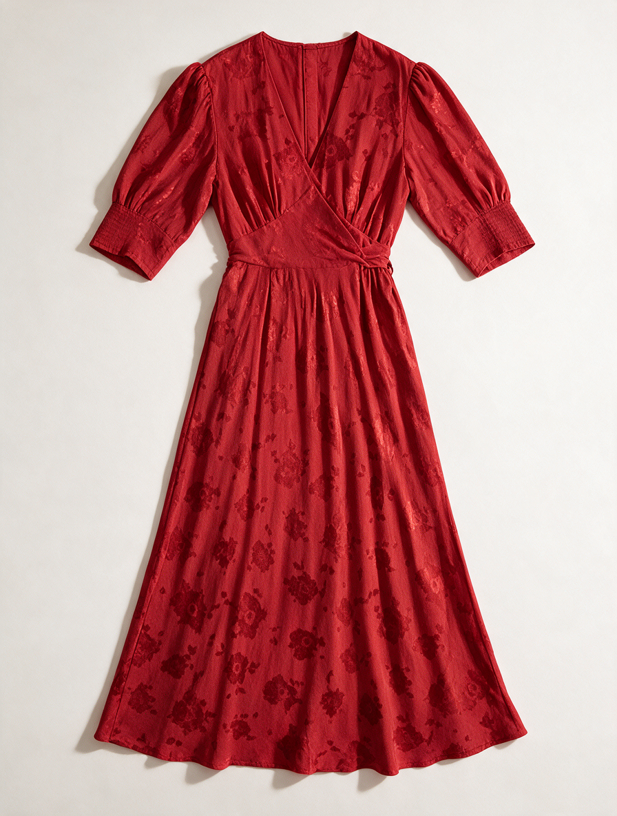 RIXO - Jurk - rood, V-hals, maxi-lengte - L