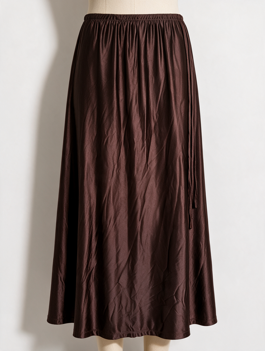 H&M - Rok - bruin, satijnlook, elastische tailleband - XS