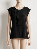 Pinko TAG - Top - zwart, 100% zijde, geplooide sierrand - S