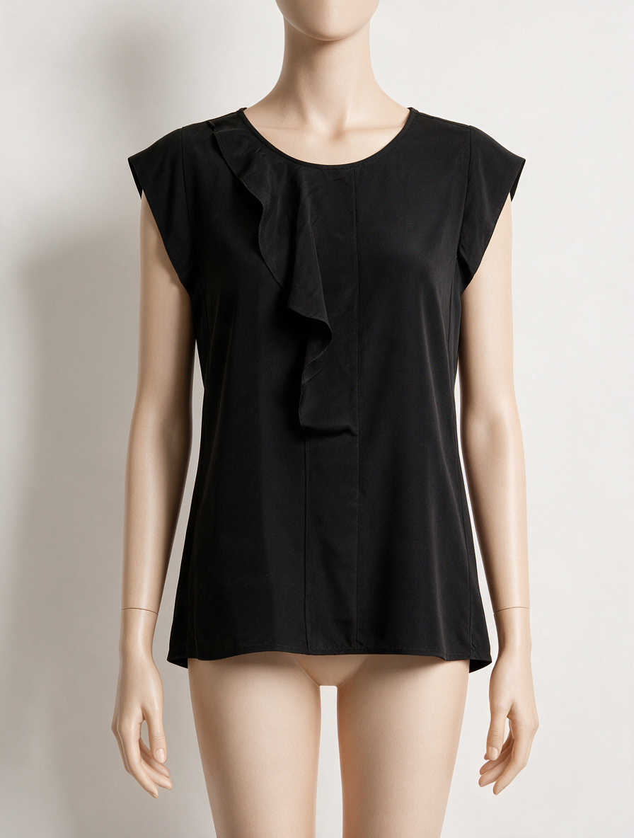 Pinko TAG - Top - zwart, 100% zijde, geplooide sierrand - S