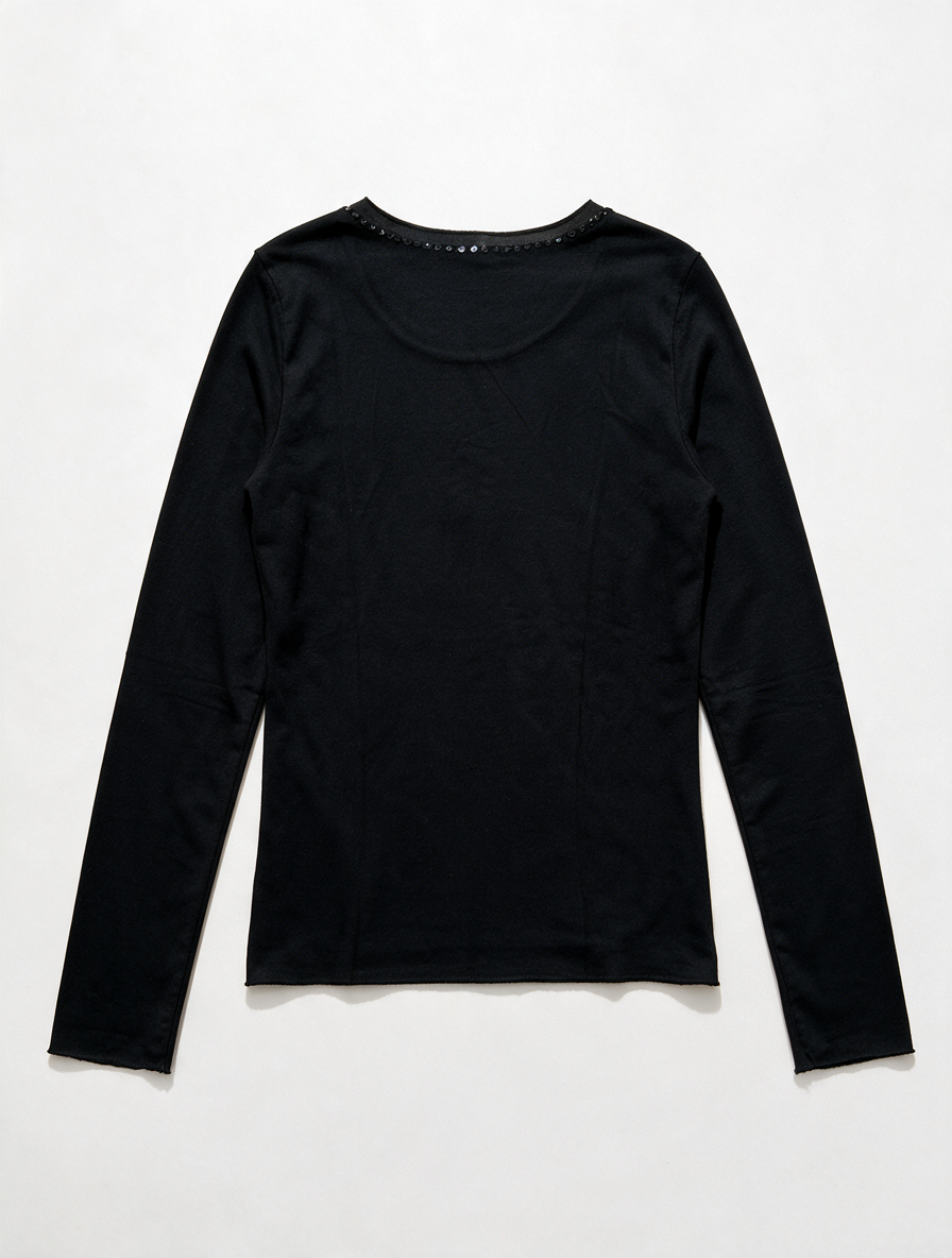 Bandolera - Blouse - zwart, kraaltjes langs hals, lange mouwen - M