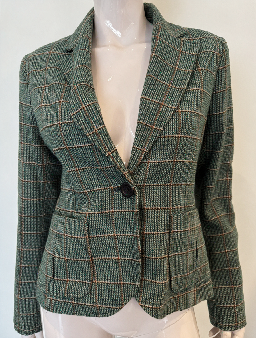 H&M - Blazer - groen/bruin geruit, enkelknoopsluiting, getailleerd - XL