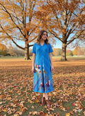 Vintage Jurk maat 40 Blauw en multicolor