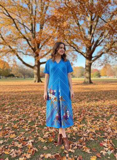 Vintage Jurk maat 40 Blauw en multicolor