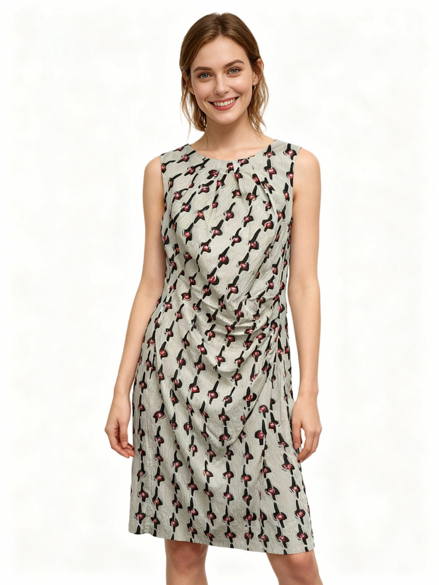 Natan Jurk maat FR 42 (NL 38) Beige met zwart en rood patroon