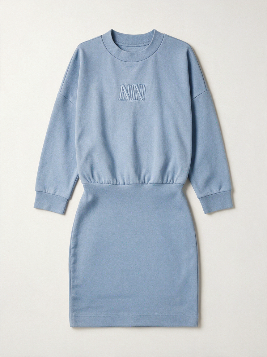 NIKKIE - Jurk - blauw, sweatshirt-look, geborduurd logo - S