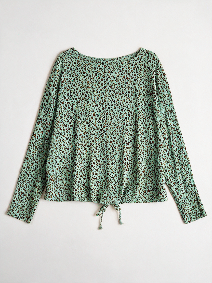 Miss E Studio - Blouse - mintgroen, panterprint, trekkoord - M