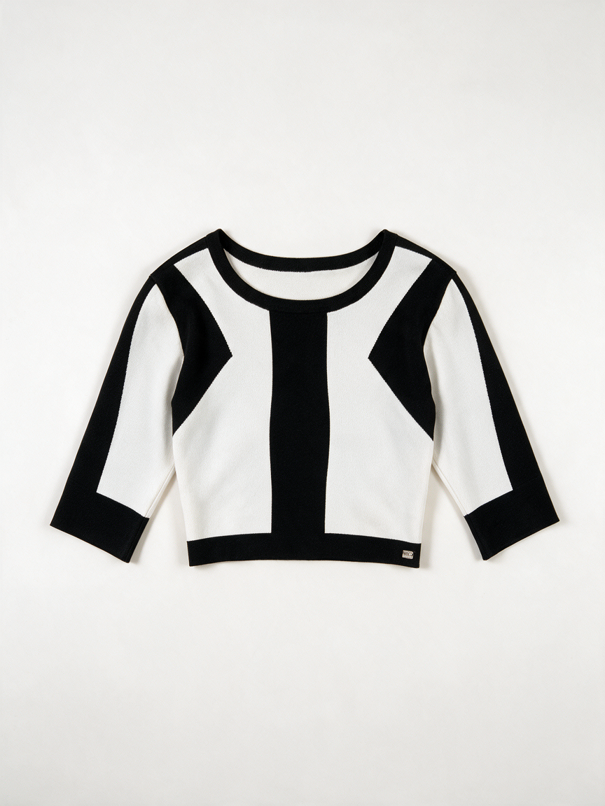 JOSH V - Top - zwart-wit, grafisch patroon, cropped lengte - S