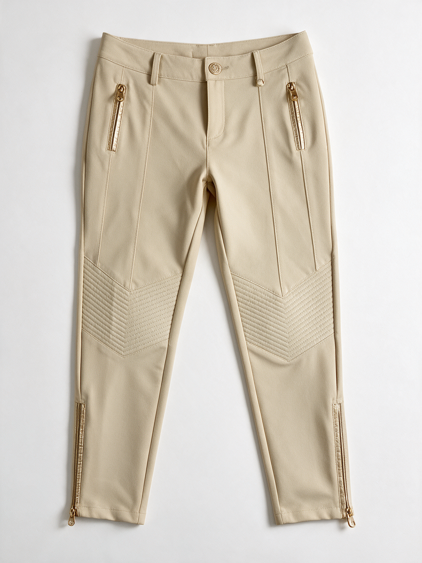 GLAMOROUS - Broek - beige, slim fit, goudkleurige ritsen