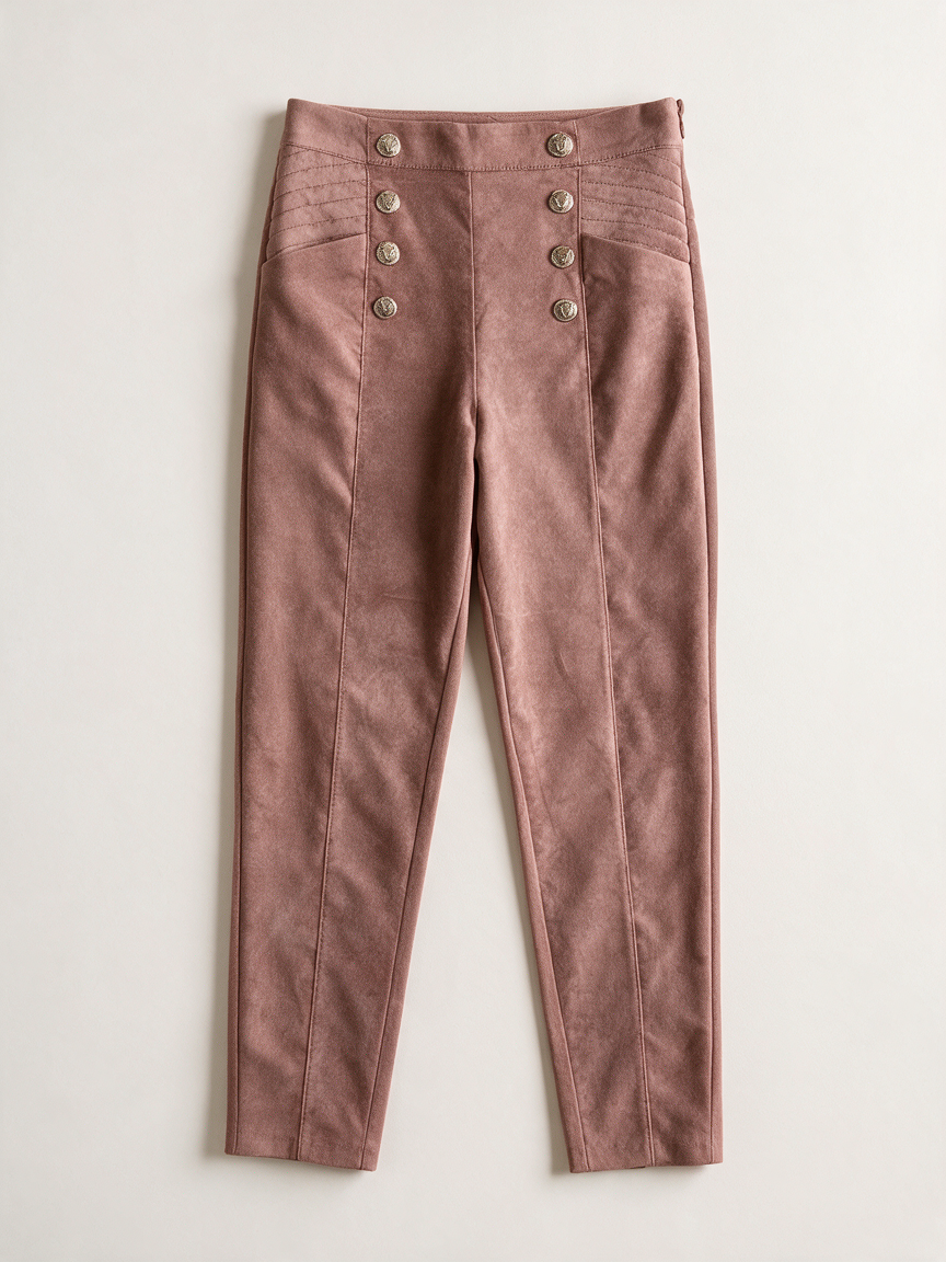 JOSH V - Broek - roze, suède-look, decoratieve knopen