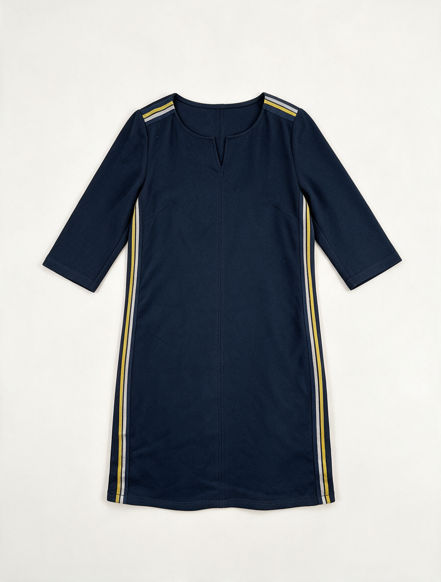 Expresso - Jurk - donkerblauw, driekwart mouwen, contraststrepen - S