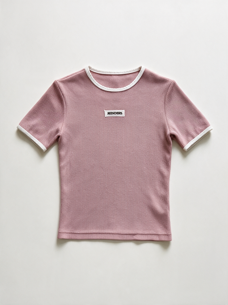 REINDERS - T-shirt - roze/wit, geribde stretch, contrastboorden - XS