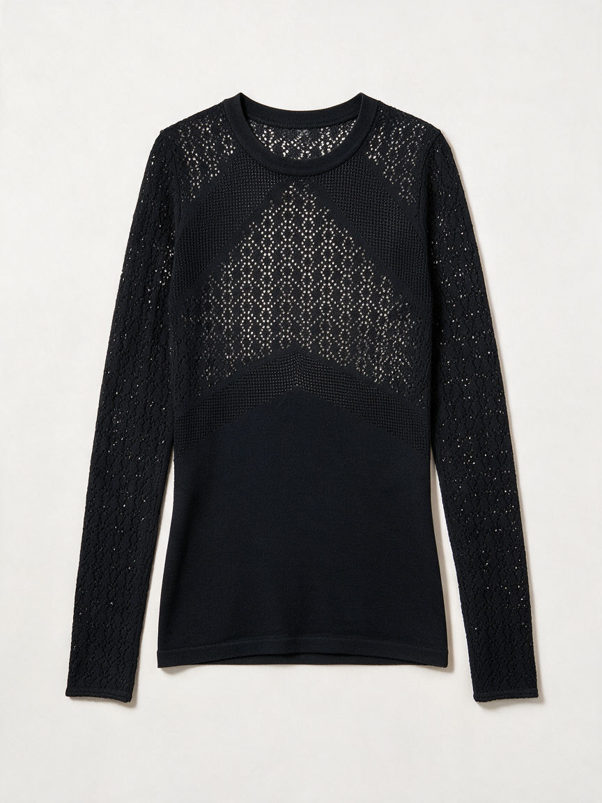 NIKKIE - Top - zwart, gehaakt patroon, transparante details - XS