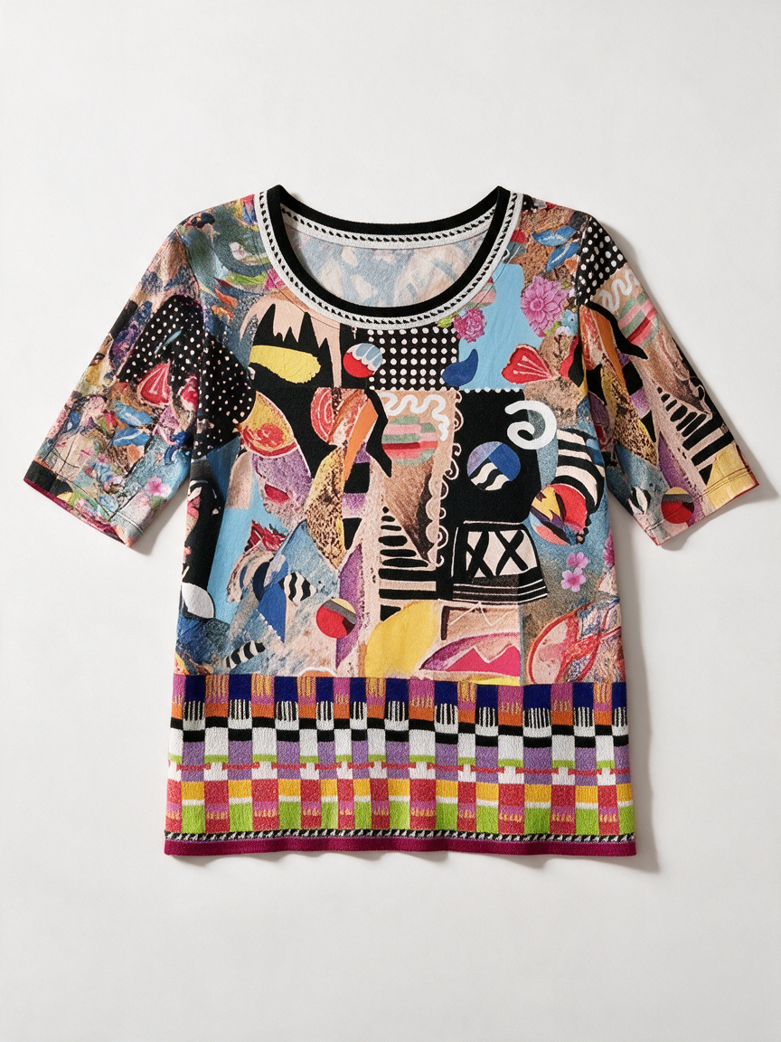 Olivier Philips - Top - meerkleurig, abstracte print, korte mouwen - M/L