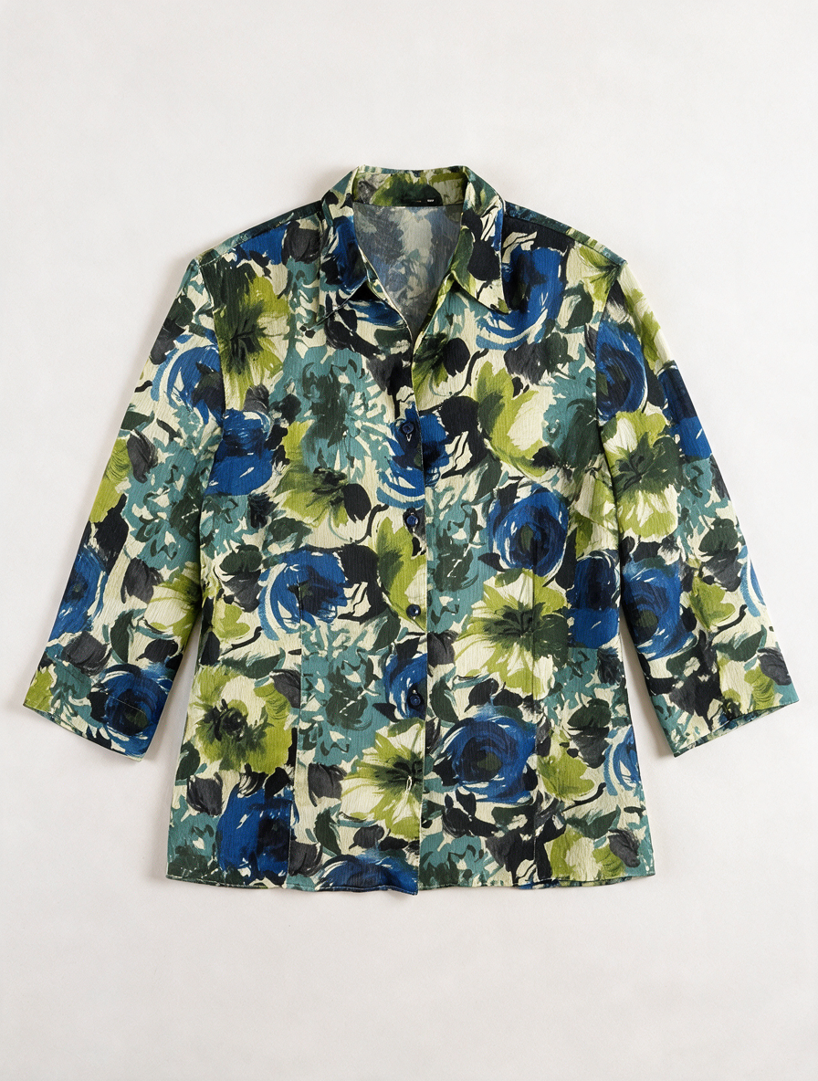 Erfo - Blouse - meerkleurige bloemenprint, licht geribbelde stof - maat 44