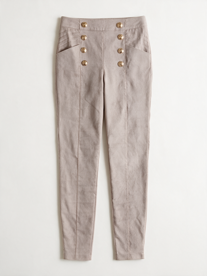 JOSH V - Broek - beige, hoog getailleerd, dubbele rij gouden knopen - S