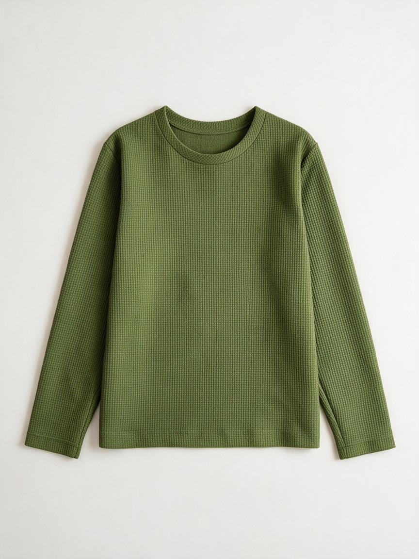 VANILIA - Trui - groen, wafelstructuur, ronde hals - L