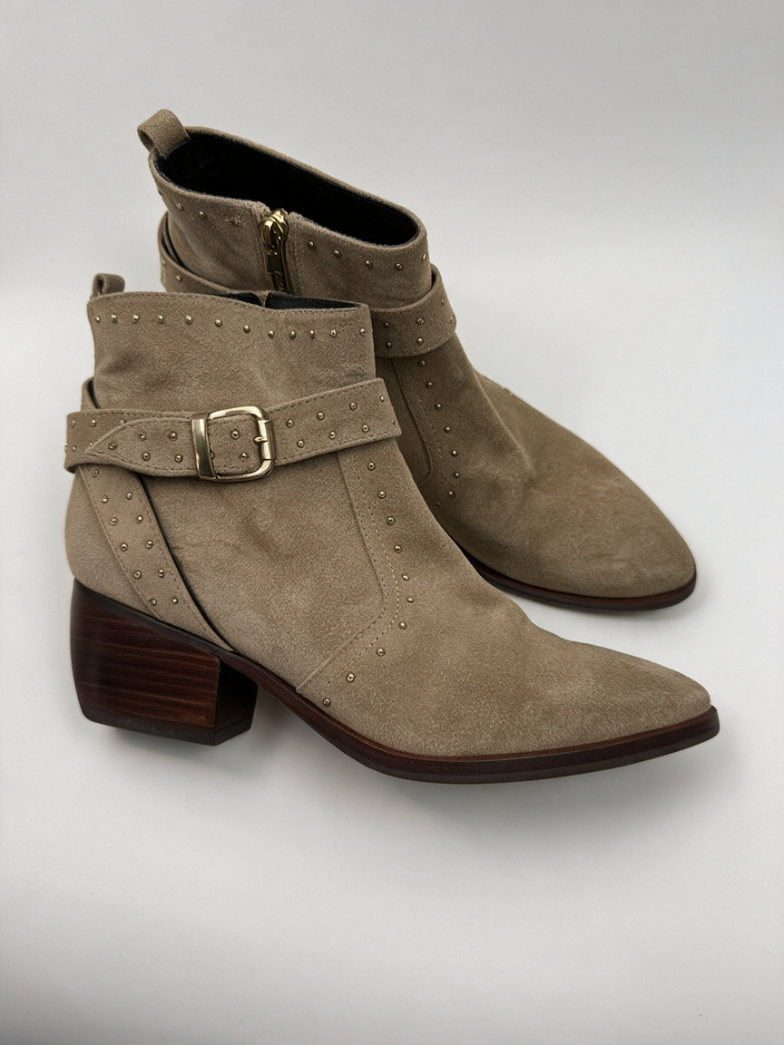 CTWLK Enkellaarsjes - beige, western stijl, blokhak ca. 5 cm - 36