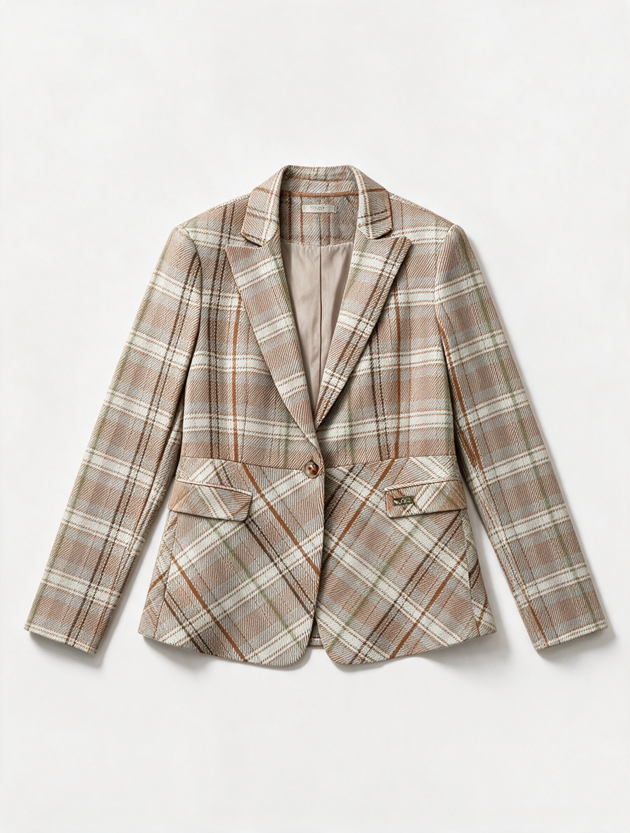 MOS MOSH - Blazer - geruit, bruin/beige/groen/wit, getailleerde pasvorm - M