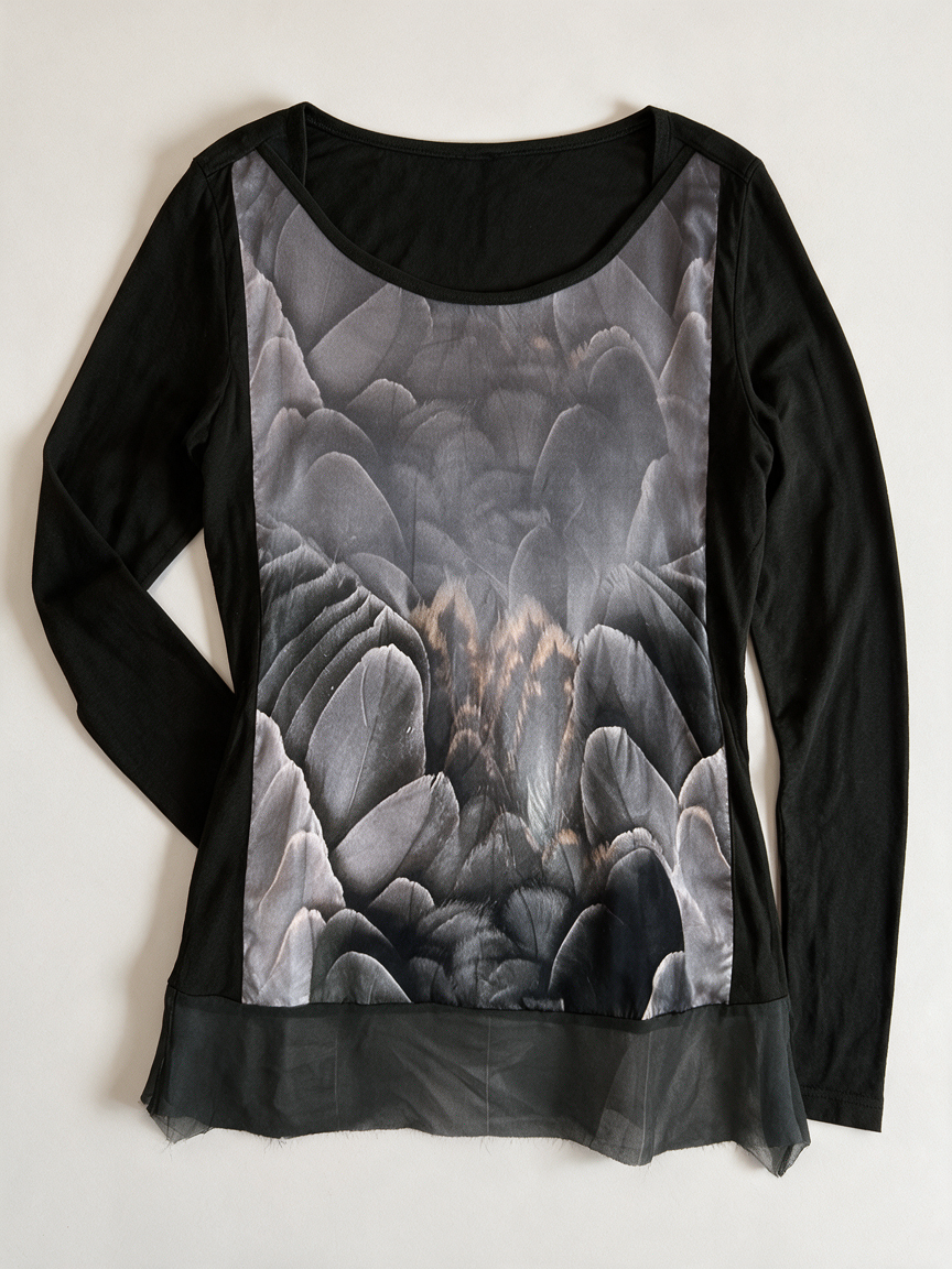 Expresso - Blouse - zwart, print aan voorzijde, semi-transparante zoom - S