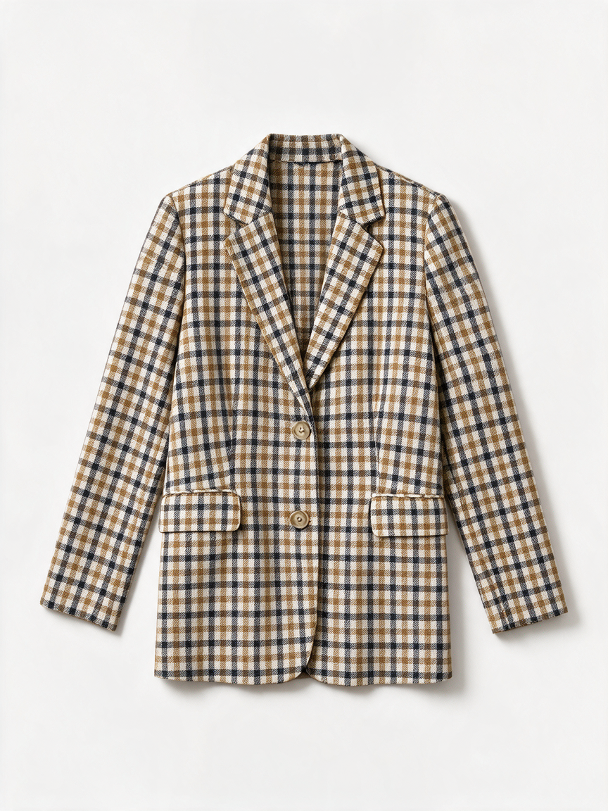 H&M - Blazer - ruitpatroon, beige, dubbelrijige knoopsluiting - XL