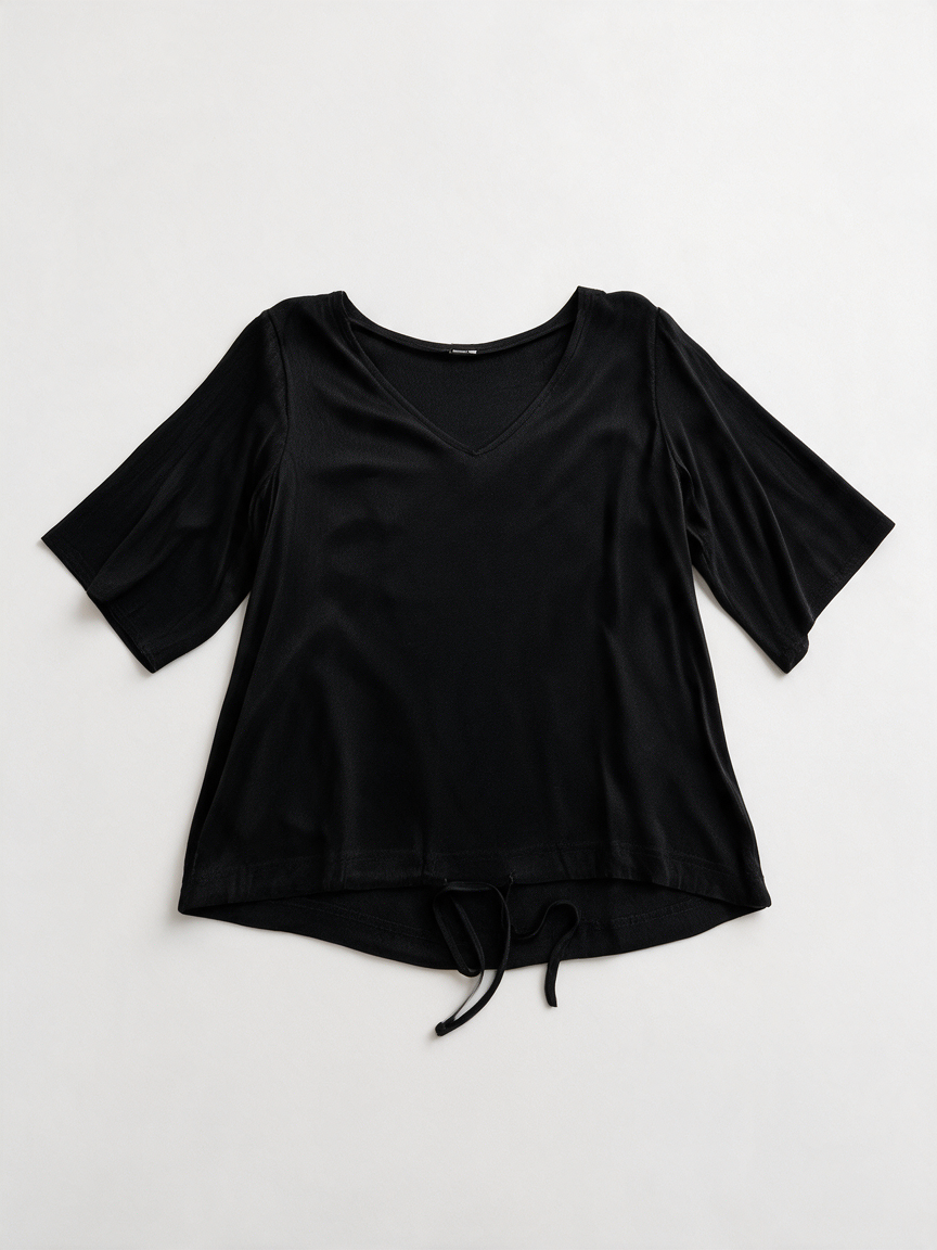 Batida - Blouse - zwart, ronde hals, aansnoerkoord