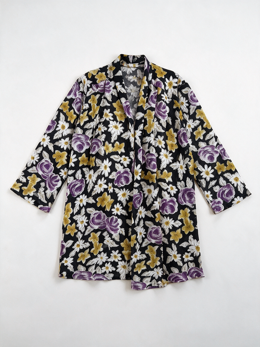 Primavera - Blouse - zwart met bloemenprint, open model - maat L
