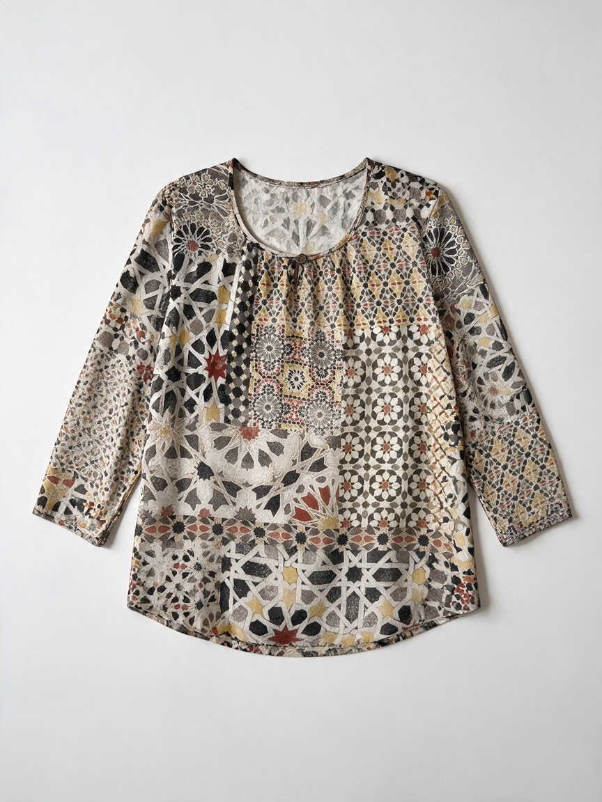 GERRY WEBER - Blouse - meerkleurig, mozaïekprint, driekwart mouw - L