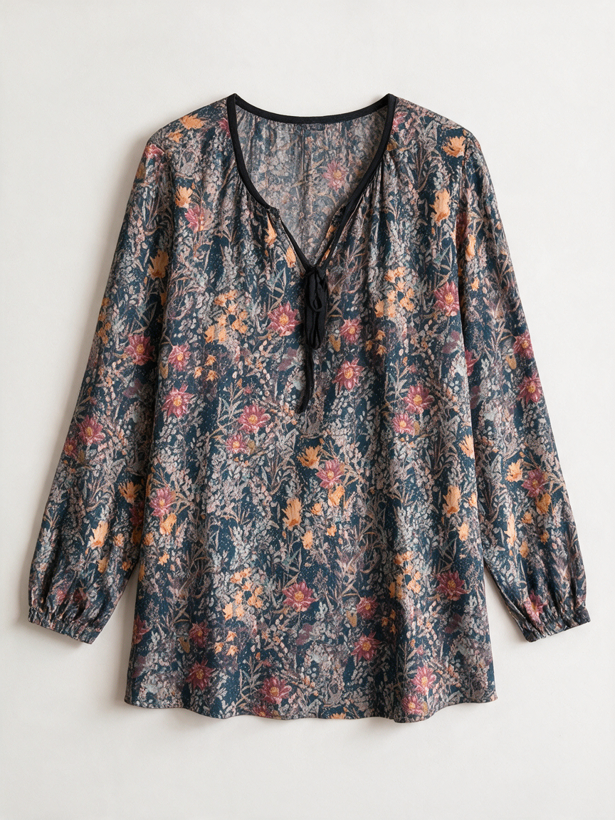 Tom Tailor - Blouse - bloemenprint, lange mouwen, veterdetail - XL