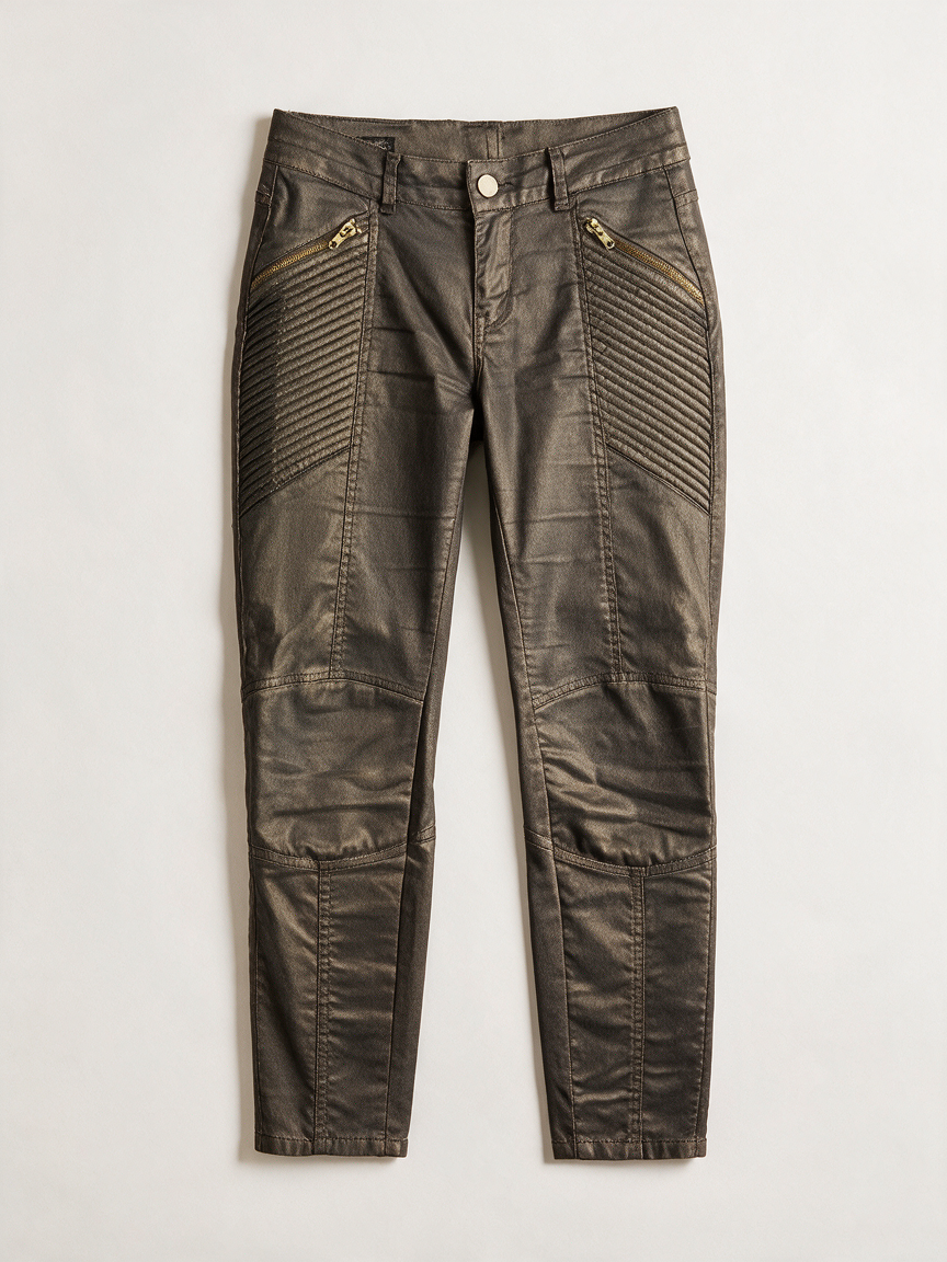 SuperTrash - Broek - metallic bruin/grijs, biker-stiksels, skinny fit - 36