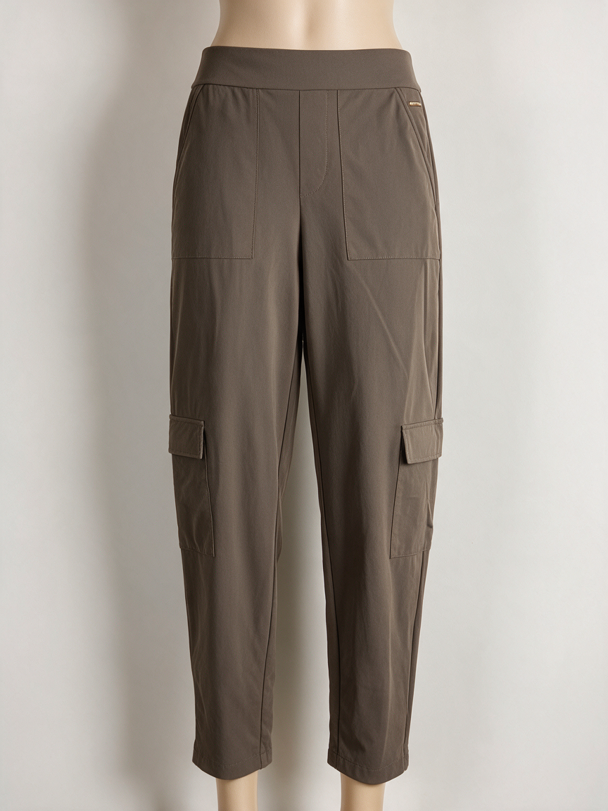 KIMARA - Broek - taupe, elastische tailleband, cargozakken met klep - XS
