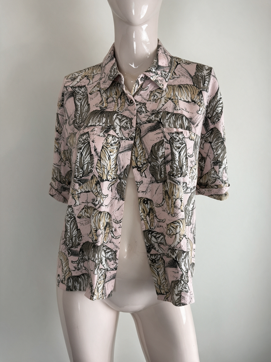 NOISY MAY - Blouse - roze, tijgerprint, korte mouwen - M