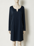 SYLVER - Jurk - donkerblauw, V-hals, lange mouw - L