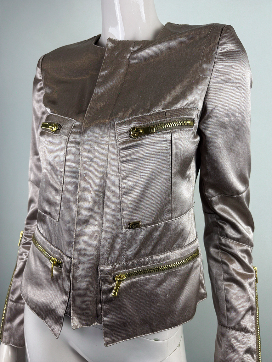 JOSH V - Jas - metallic glans, zilver-taupe, goudkleurige ritsdetails - XS