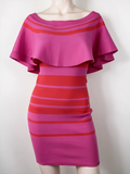 JOSH V - Jurk - roze/rood, horizontale strepen, volant - S