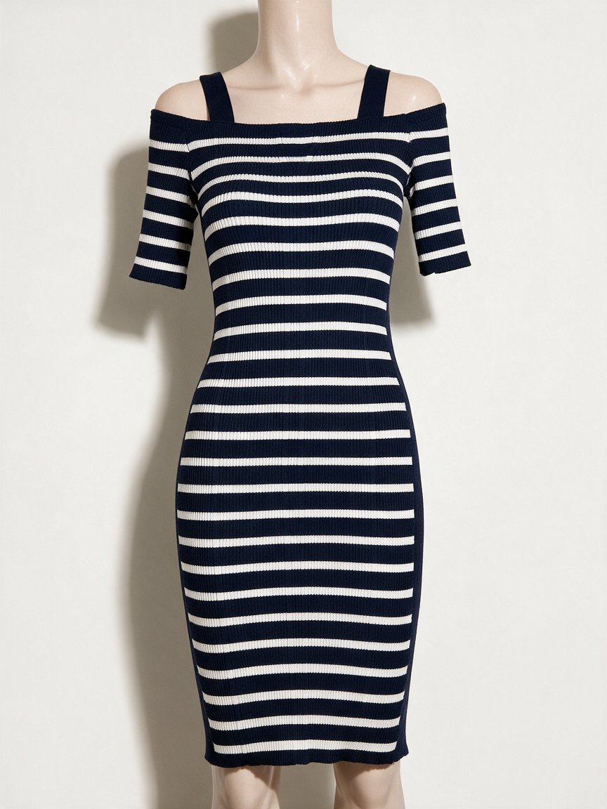 Guess - Jurk - blauw-wit, horizontale strepen, ribgebreid - S